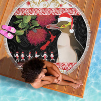 New Zealand Merry Christmas Beach Blanket Hoiho Xmas - Haka Dance and Pohutukawa LT03 - Polynesian Pride