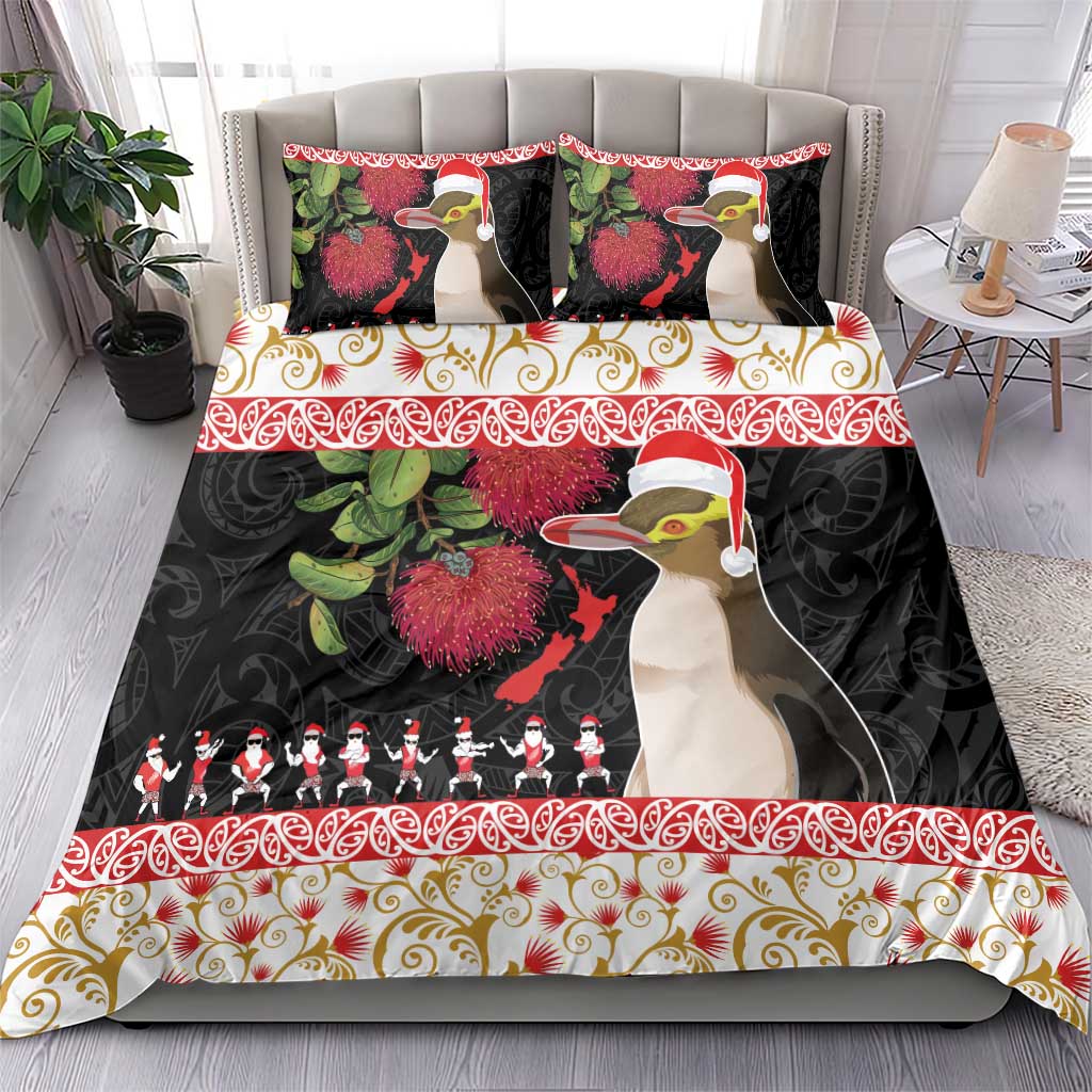 New Zealand Merry Christmas Bedding Set Hoiho Xmas - Haka Dance and Pohutukawa LT03 - Polynesian Pride