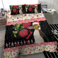 New Zealand Merry Christmas Bedding Set Hoiho Xmas - Haka Dance and Pohutukawa LT03 - Polynesian Pride