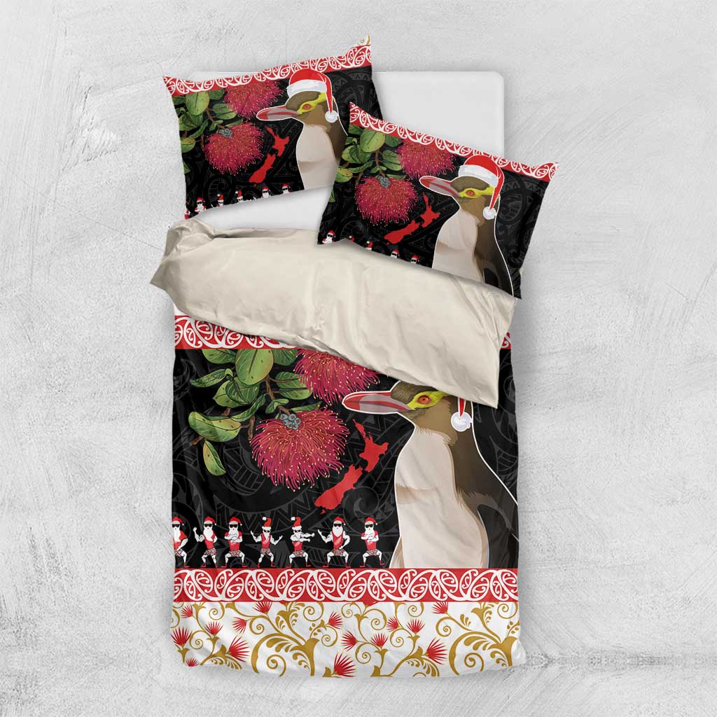 New Zealand Merry Christmas Bedding Set Hoiho Xmas - Haka Dance and Pohutukawa LT03 US Twin 172cm x 218cm White - Polynesian Pride