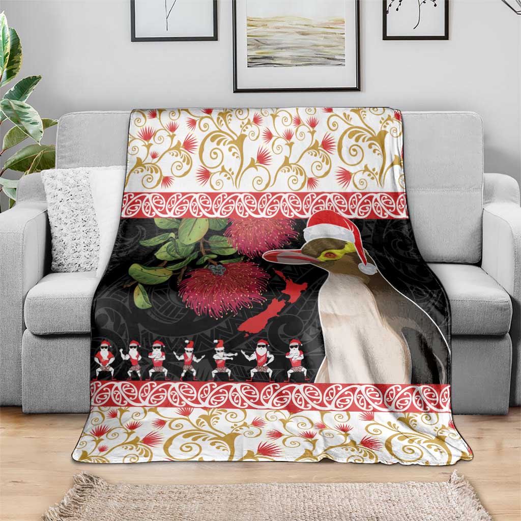 New Zealand Merry Christmas Blanket Hoiho Xmas - Haka Dance and Pohutukawa LT03 - Polynesian Pride