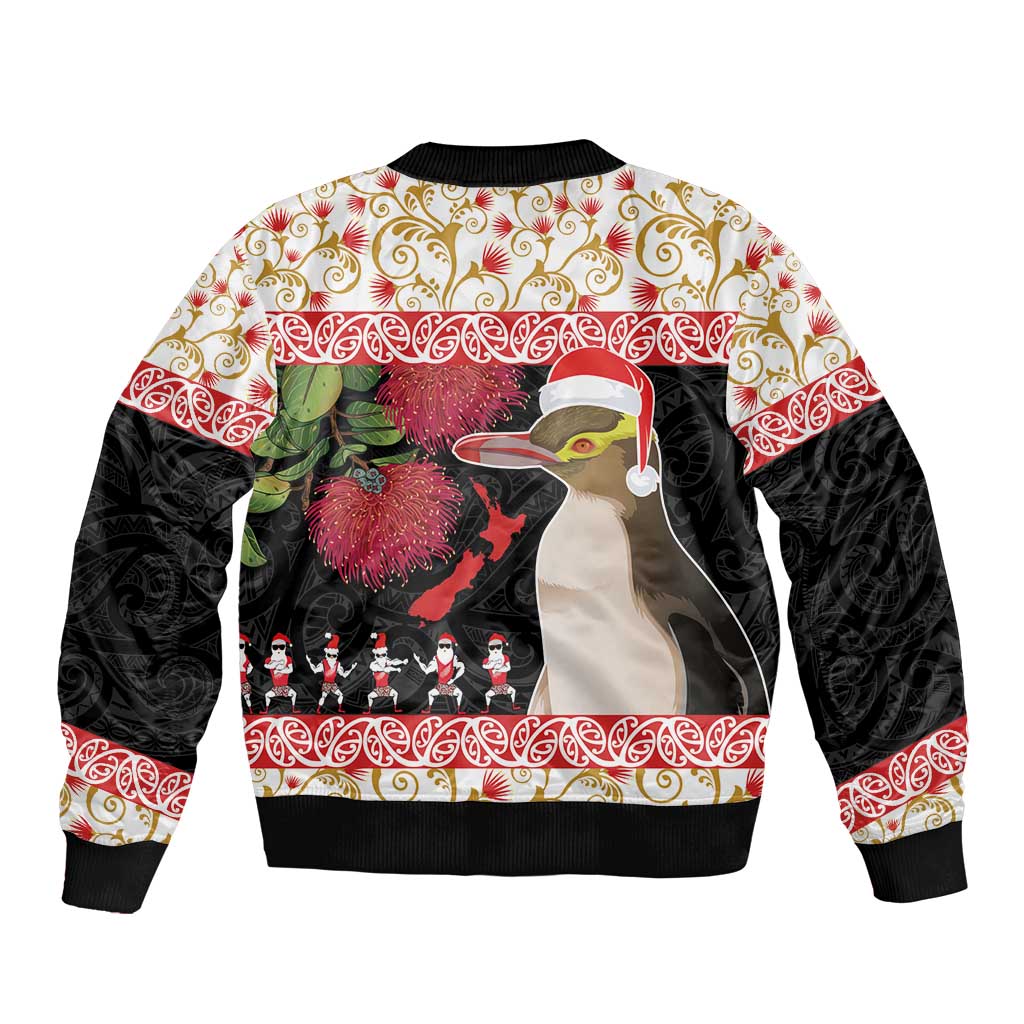 New Zealand Merry Christmas Bomber Jacket Hoiho Xmas - Haka Dance and Pohutukawa LT03 - Polynesian Pride