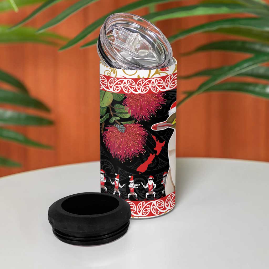 New Zealand Merry Christmas 4 in 1 Can Cooler Tumbler Hoiho Xmas - Haka Dance and Pohutukawa LT03 - Polynesian Pride