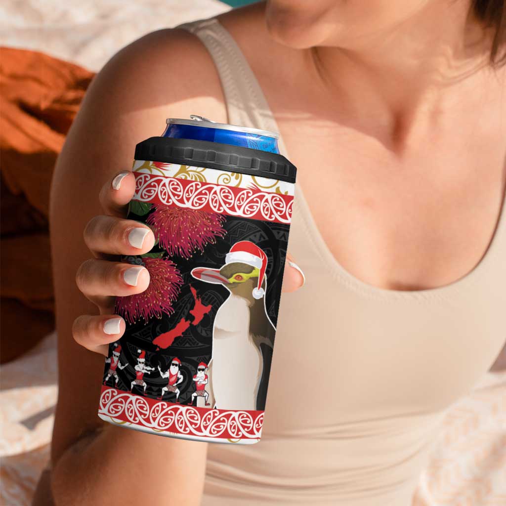 New Zealand Merry Christmas 4 in 1 Can Cooler Tumbler Hoiho Xmas - Haka Dance and Pohutukawa LT03 - Polynesian Pride