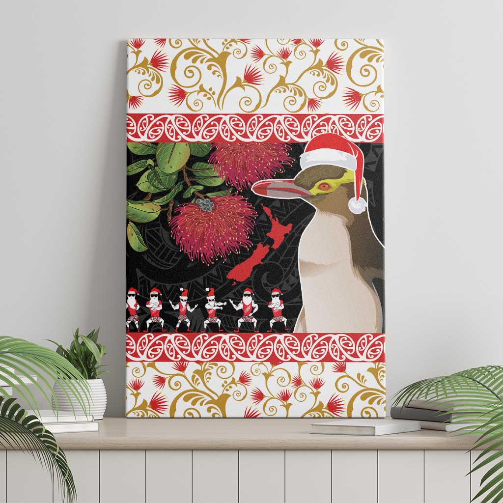 New Zealand Merry Christmas Canvas Wall Art Hoiho Xmas - Haka Dance and Pohutukawa LT03 - Polynesian Pride