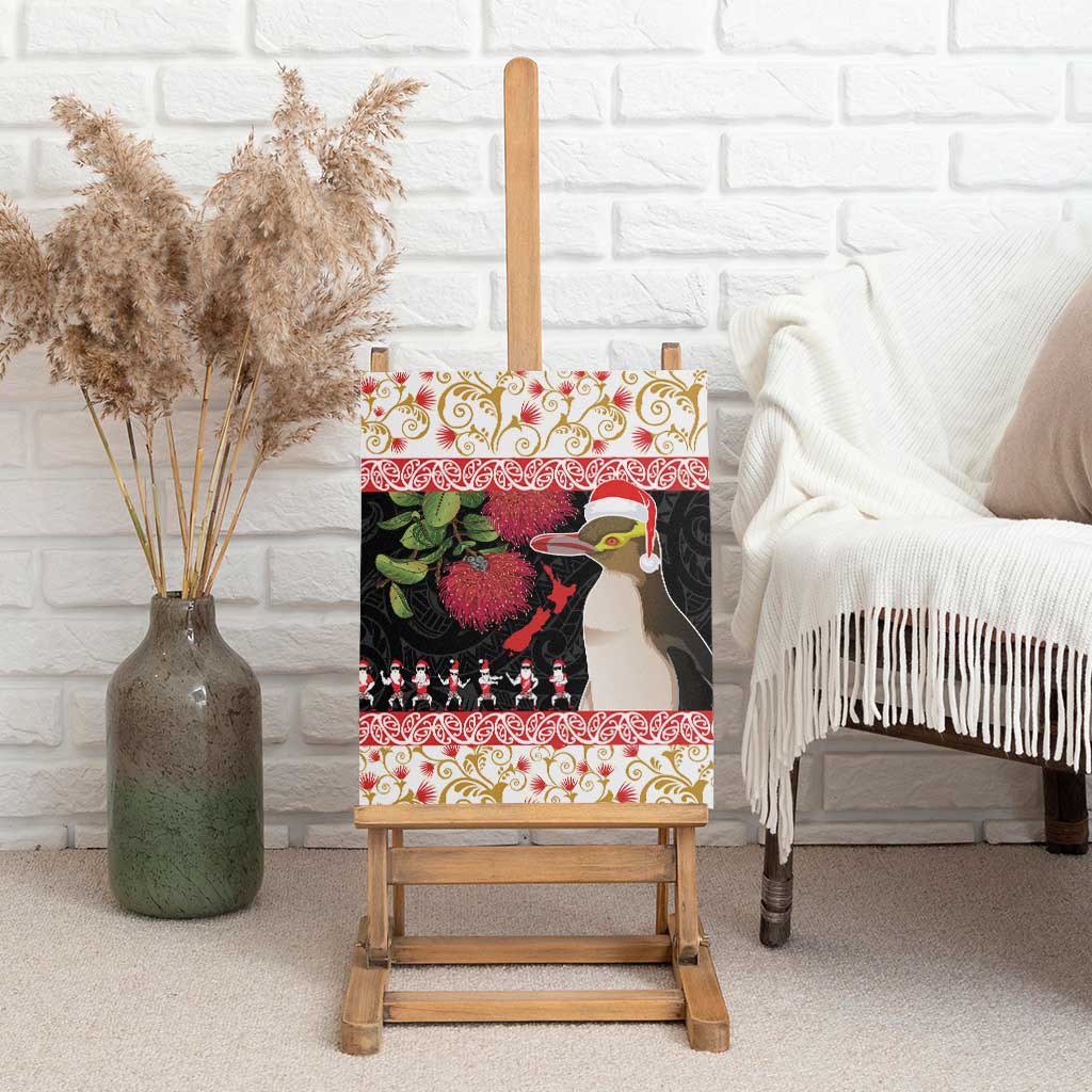 New Zealand Merry Christmas Canvas Wall Art Hoiho Xmas - Haka Dance and Pohutukawa LT03 - Polynesian Pride