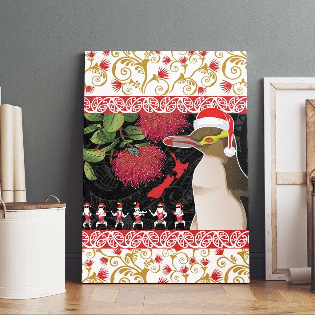 New Zealand Merry Christmas Canvas Wall Art Hoiho Xmas - Haka Dance and Pohutukawa LT03 - Polynesian Pride
