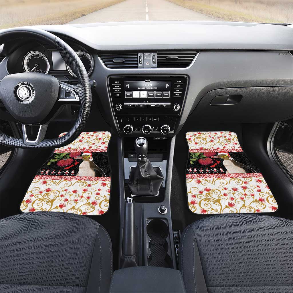 New Zealand Merry Christmas Car Mats Hoiho Xmas - Haka Dance and Pohutukawa LT03 Set 2pcs - Front White - Polynesian Pride