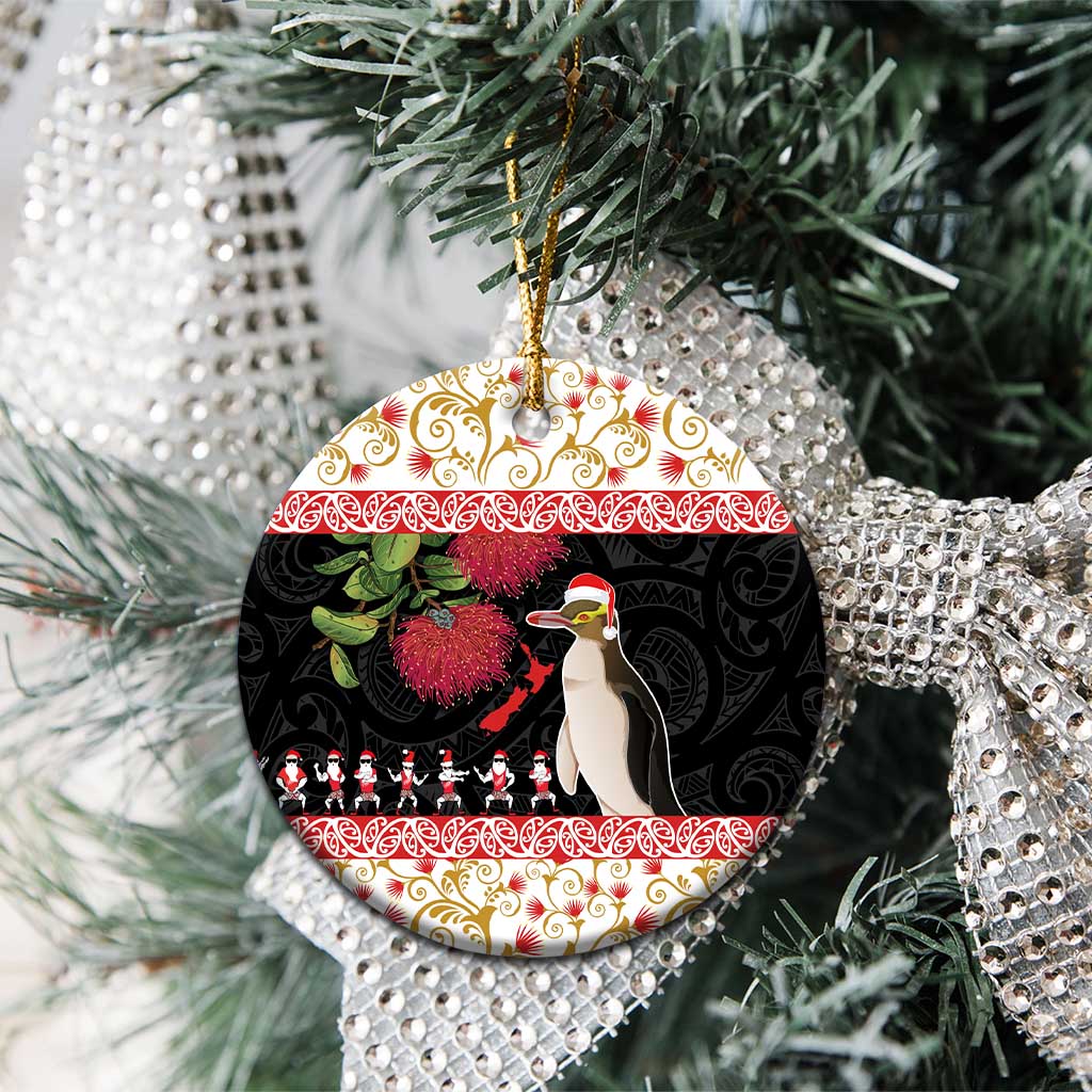 New Zealand Merry Christmas Ceramic Ornament Hoiho Xmas - Haka Dance and Pohutukawa LT03 - Polynesian Pride