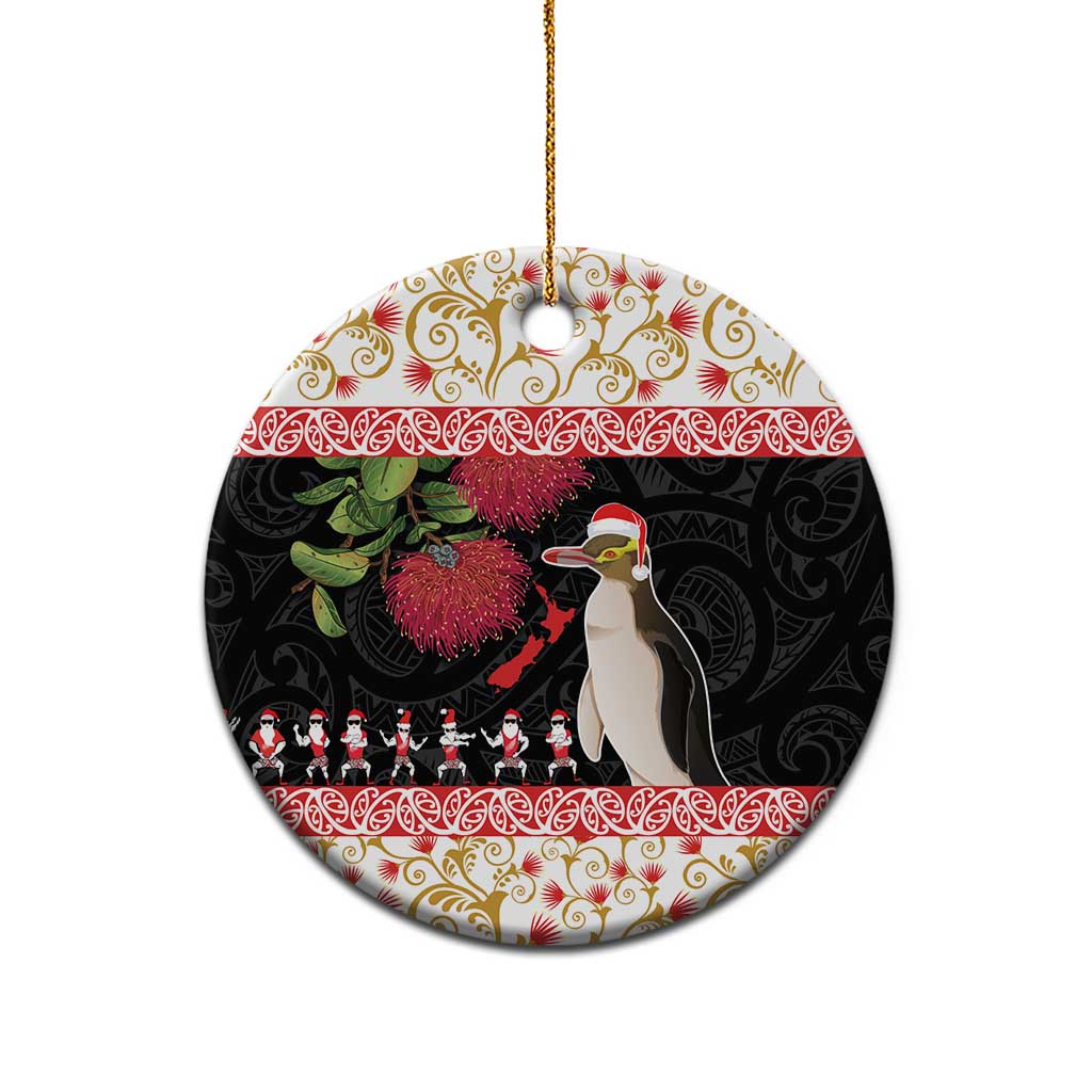 New Zealand Merry Christmas Ceramic Ornament Hoiho Xmas - Haka Dance and Pohutukawa LT03 - Polynesian Pride