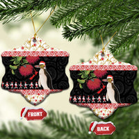 New Zealand Merry Christmas Ceramic Ornament Hoiho Xmas - Haka Dance and Pohutukawa LT03 Snow Flake White - Polynesian Pride