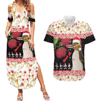 New Zealand Merry Christmas Couples Matching Summer Maxi Dress and Hawaiian Shirt Hoiho Xmas - Haka Dance and Pohutukawa LT03 White - Polynesian Pride