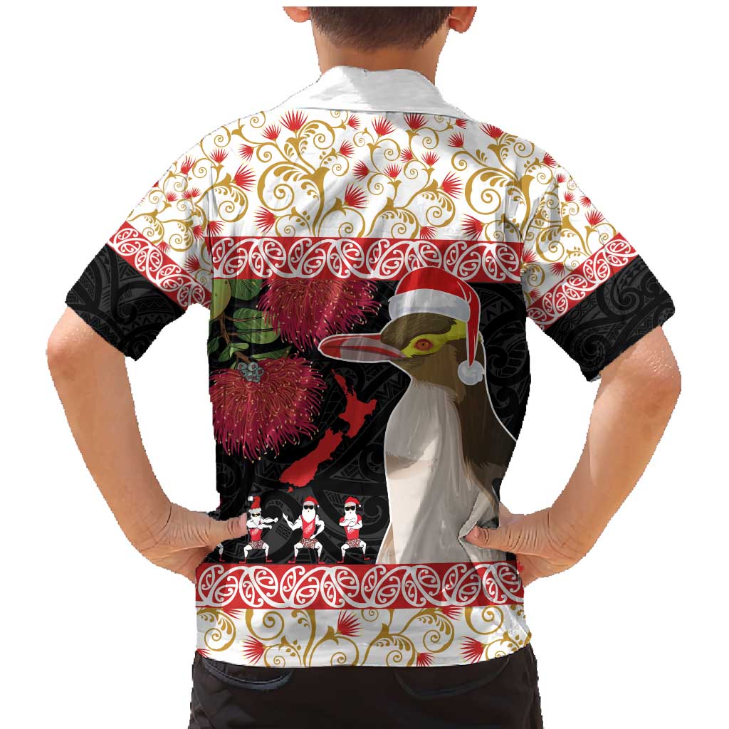 New Zealand Merry Christmas Family Matching Mermaid Dress and Hawaiian Shirt Hoiho Xmas - Haka Dance and Pohutukawa LT03 - Polynesian Pride