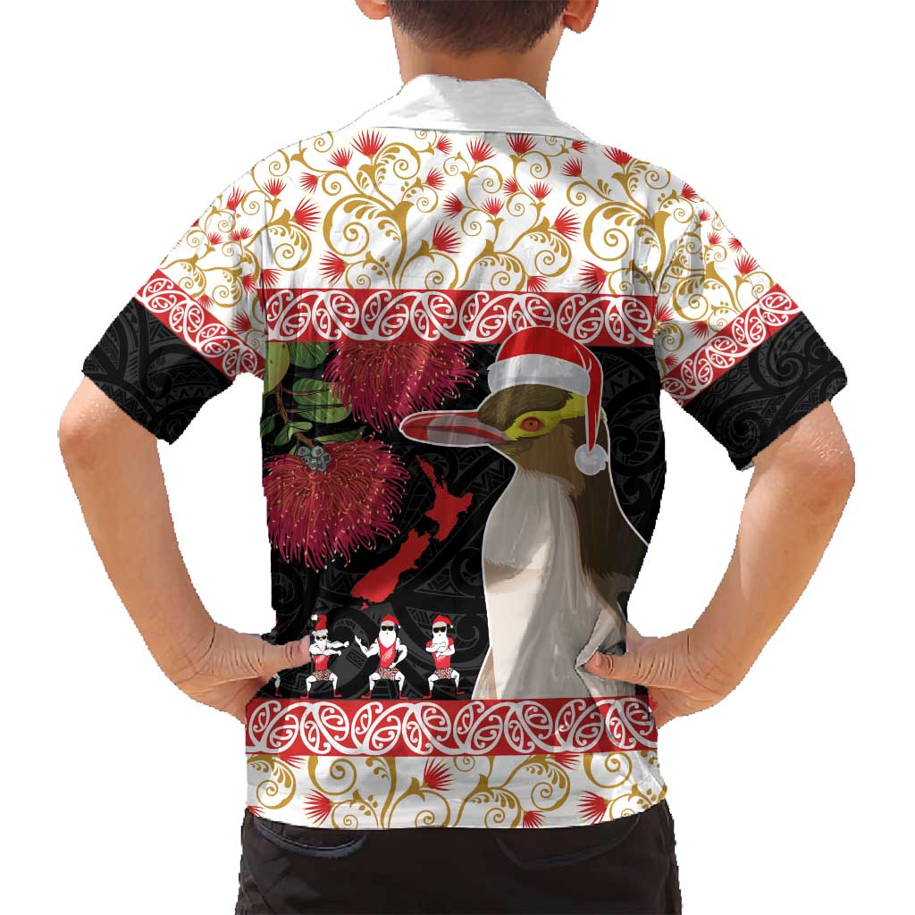 New Zealand Merry Christmas Family Matching Off Shoulder Maxi Dress and Hawaiian Shirt Hoiho Xmas - Haka Dance and Pohutukawa LT03 - Polynesian Pride