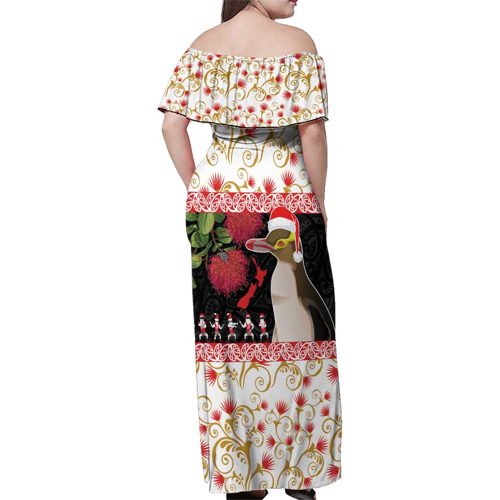 New Zealand Merry Christmas Family Matching Off Shoulder Maxi Dress and Hawaiian Shirt Hoiho Xmas - Haka Dance and Pohutukawa LT03 - Polynesian Pride