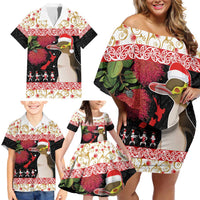 New Zealand Merry Christmas Family Matching Off Shoulder Short Dress and Hawaiian Shirt Hoiho Xmas - Haka Dance and Pohutukawa LT03 - Polynesian Pride