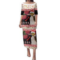 New Zealand Merry Christmas Family Matching Puletasi and Hawaiian Shirt Hoiho Xmas - Haka Dance and Pohutukawa LT03 Mom's Dress White - Polynesian Pride