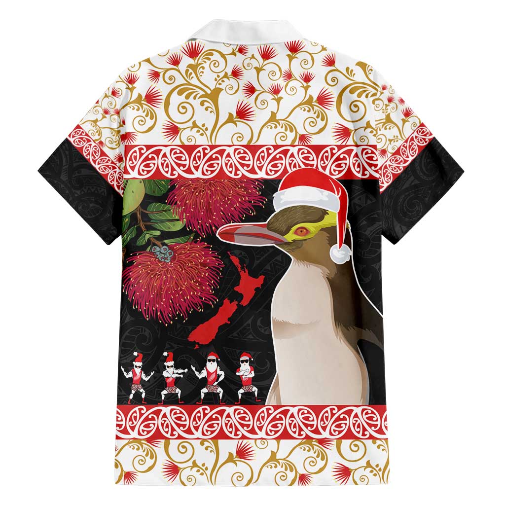 New Zealand Merry Christmas Family Matching Short Sleeve Bodycon Dress and Hawaiian Shirt Hoiho Xmas - Haka Dance and Pohutukawa LT03 - Polynesian Pride