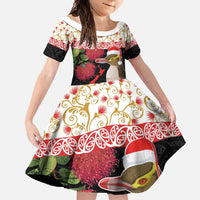 New Zealand Merry Christmas Family Matching Summer Maxi Dress and Hawaiian Shirt Hoiho Xmas - Haka Dance and Pohutukawa LT03 Daughter's Dress White - Polynesian Pride