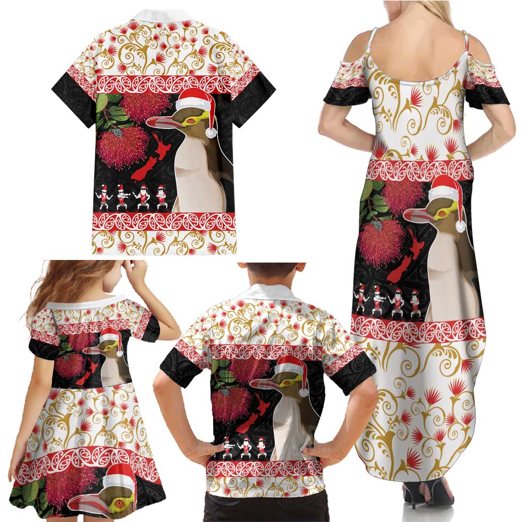 New Zealand Merry Christmas Family Matching Summer Maxi Dress and Hawaiian Shirt Hoiho Xmas - Haka Dance and Pohutukawa LT03 - Polynesian Pride