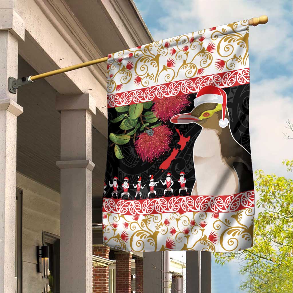 New Zealand Merry Christmas Garden Flag Hoiho Xmas - Haka Dance and Pohutukawa LT03 House Flag White - Polynesian Pride