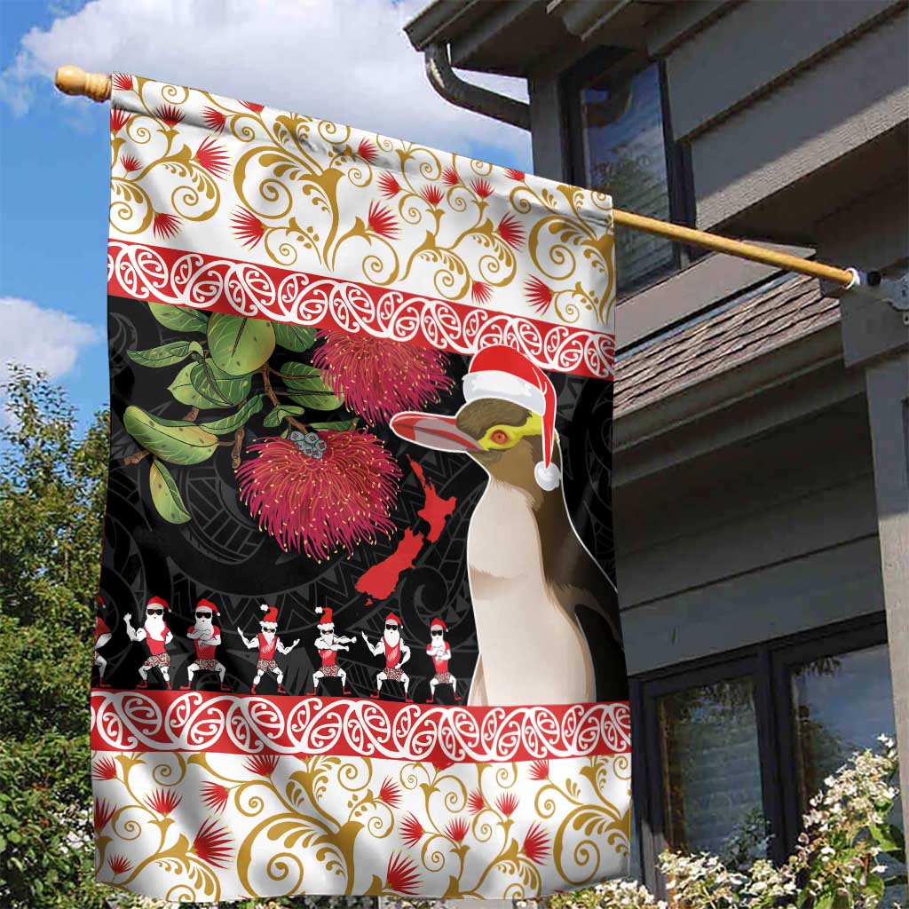 New Zealand Merry Christmas Garden Flag Hoiho Xmas - Haka Dance and Pohutukawa LT03 - Polynesian Pride