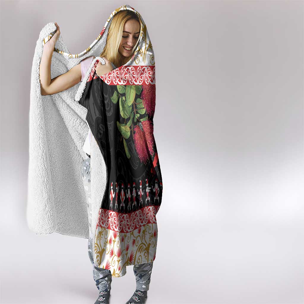 New Zealand Merry Christmas Hooded Blanket Hoiho Xmas - Haka Dance and Pohutukawa LT03 - Polynesian Pride