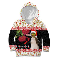 New Zealand Merry Christmas Kid Hoodie Hoiho Xmas - Haka Dance and Pohutukawa LT03 Hoodie White - Polynesian Pride