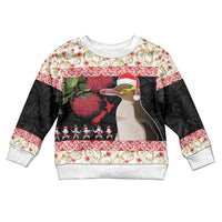 New Zealand Merry Christmas Kid Ugly Christmas Sweater Hoiho Xmas - Haka Dance and Pohutukawa LT03 Kid White - Polynesian Pride