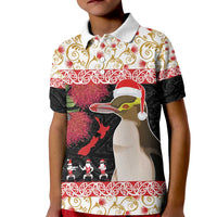 New Zealand Merry Christmas Kid Polo Shirt Hoiho Xmas - Haka Dance and Pohutukawa LT03 Kid White - Polynesian Pride