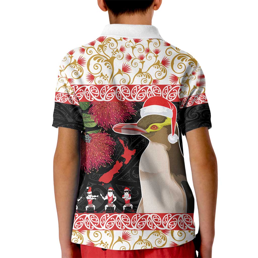 New Zealand Merry Christmas Kid Polo Shirt Hoiho Xmas - Haka Dance and Pohutukawa LT03 - Polynesian Pride