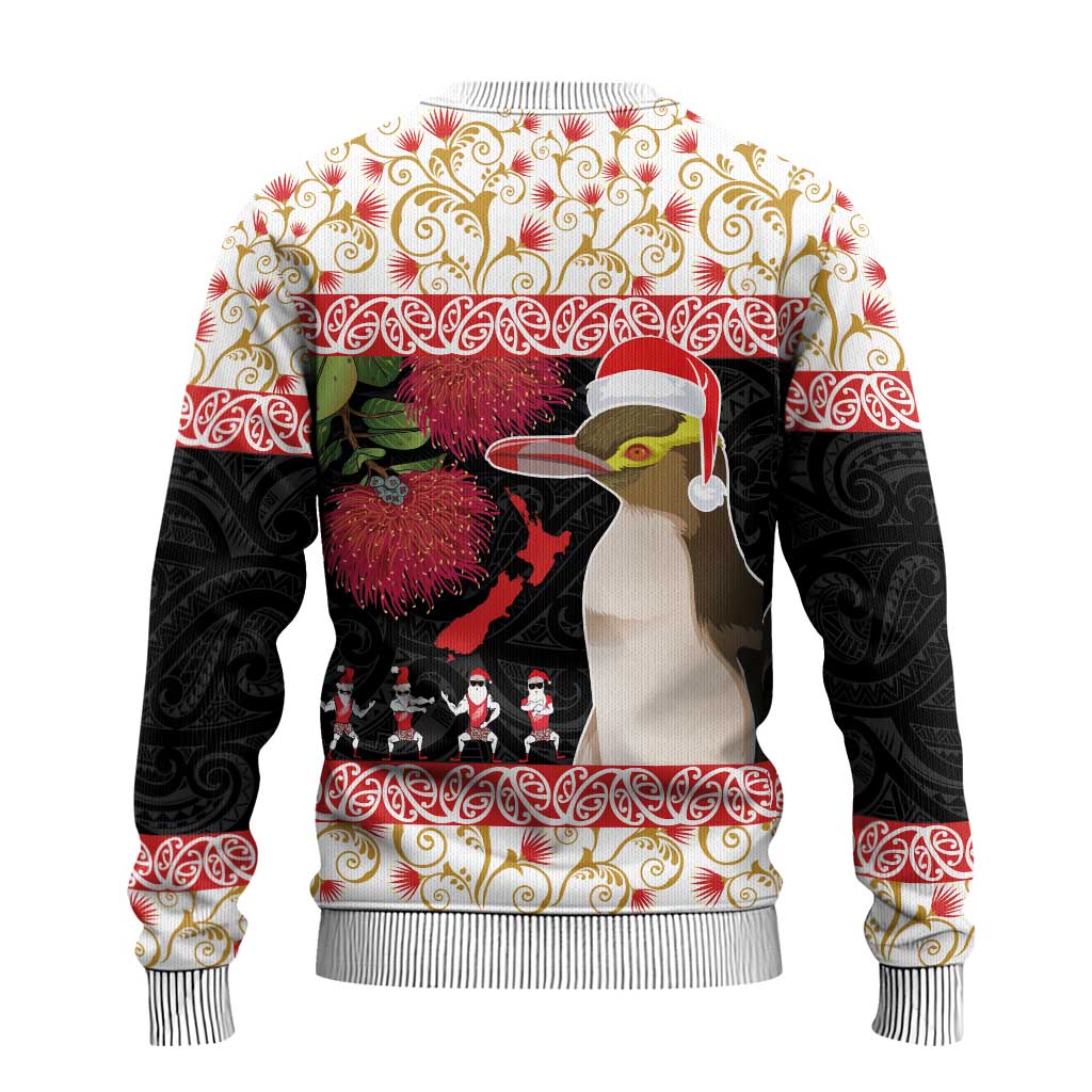 New Zealand Merry Christmas Ugly Christmas Sweater Hoiho Xmas - Haka Dance and Pohutukawa LT03 - Polynesian Pride