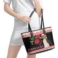 New Zealand Merry Christmas Leather Tote Bag Hoiho Xmas - Haka Dance and Pohutukawa LT03 - Polynesian Pride