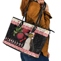 New Zealand Merry Christmas Leather Tote Bag Hoiho Xmas - Haka Dance and Pohutukawa LT03 - Polynesian Pride