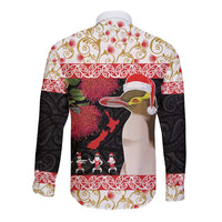 New Zealand Merry Christmas Long Sleeve Button Shirt Hoiho Xmas - Haka Dance and Pohutukawa LT03 - Polynesian Pride