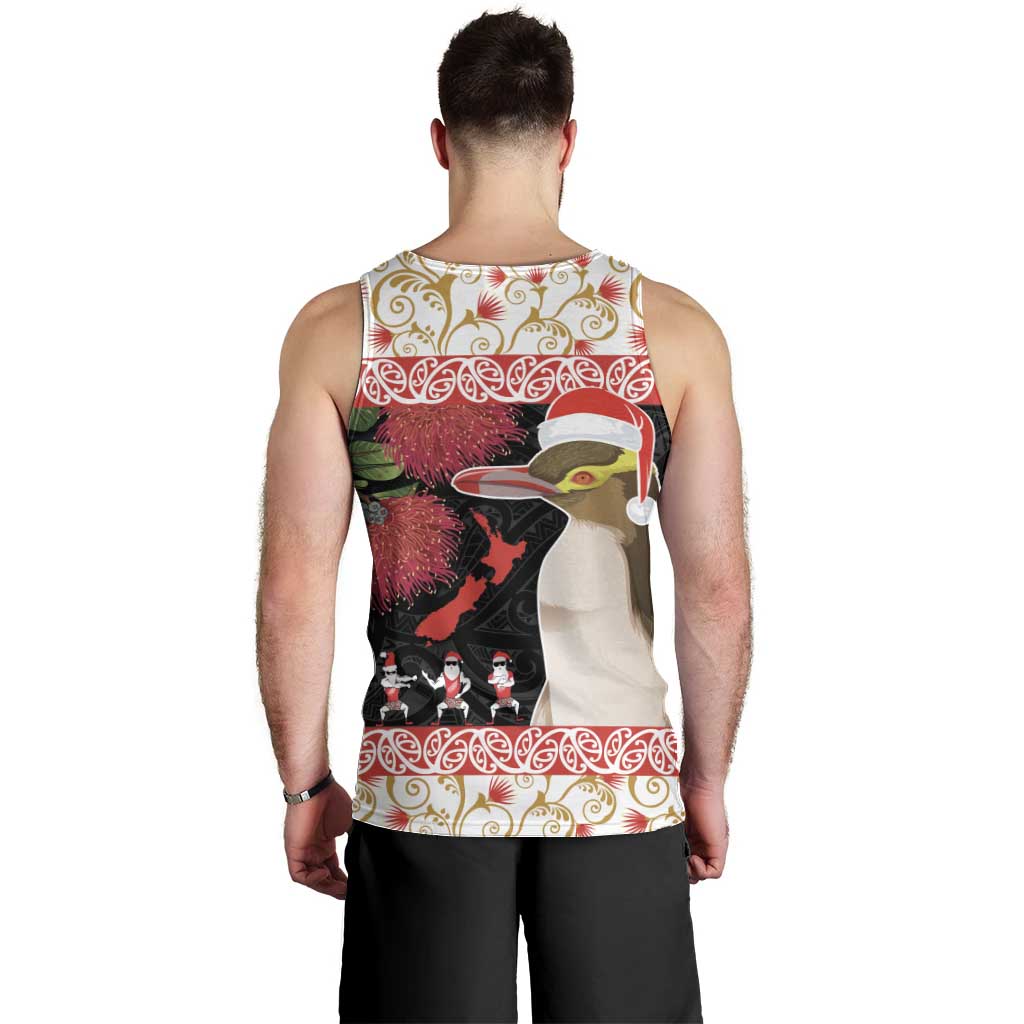 New Zealand Merry Christmas Men Tank Top Hoiho Xmas - Haka Dance and Pohutukawa LT03 - Polynesian Pride
