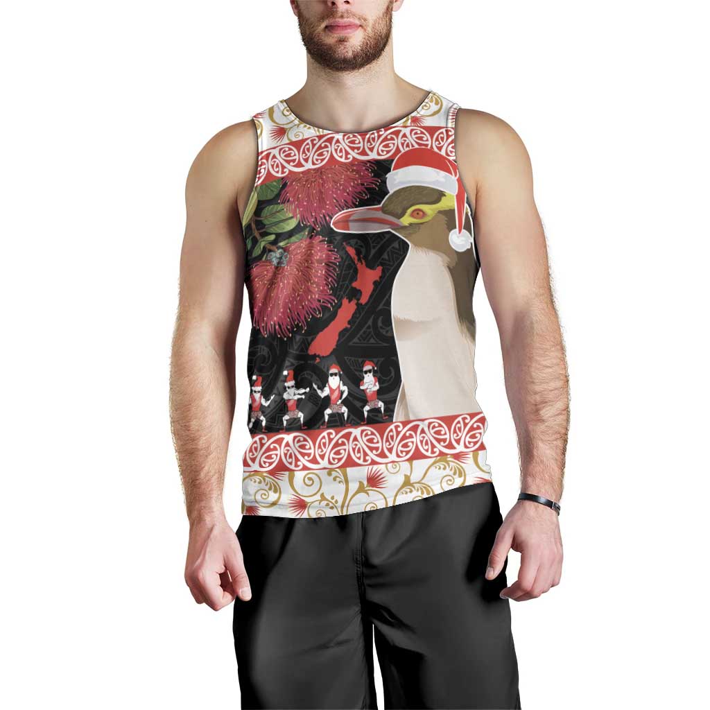 New Zealand Merry Christmas Men Tank Top Hoiho Xmas - Haka Dance and Pohutukawa LT03 - Polynesian Pride
