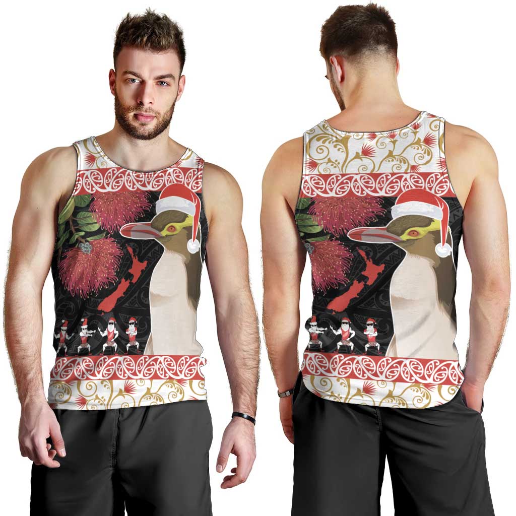 New Zealand Merry Christmas Men Tank Top Hoiho Xmas - Haka Dance and Pohutukawa LT03 - Polynesian Pride