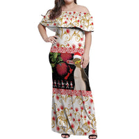 New Zealand Merry Christmas Off Shoulder Maxi Dress Hoiho Xmas - Haka Dance and Pohutukawa LT03 Women White - Polynesian Pride
