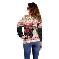 New Zealand Merry Christmas Off Shoulder Sweater Hoiho Xmas - Haka Dance and Pohutukawa LT03 - Polynesian Pride