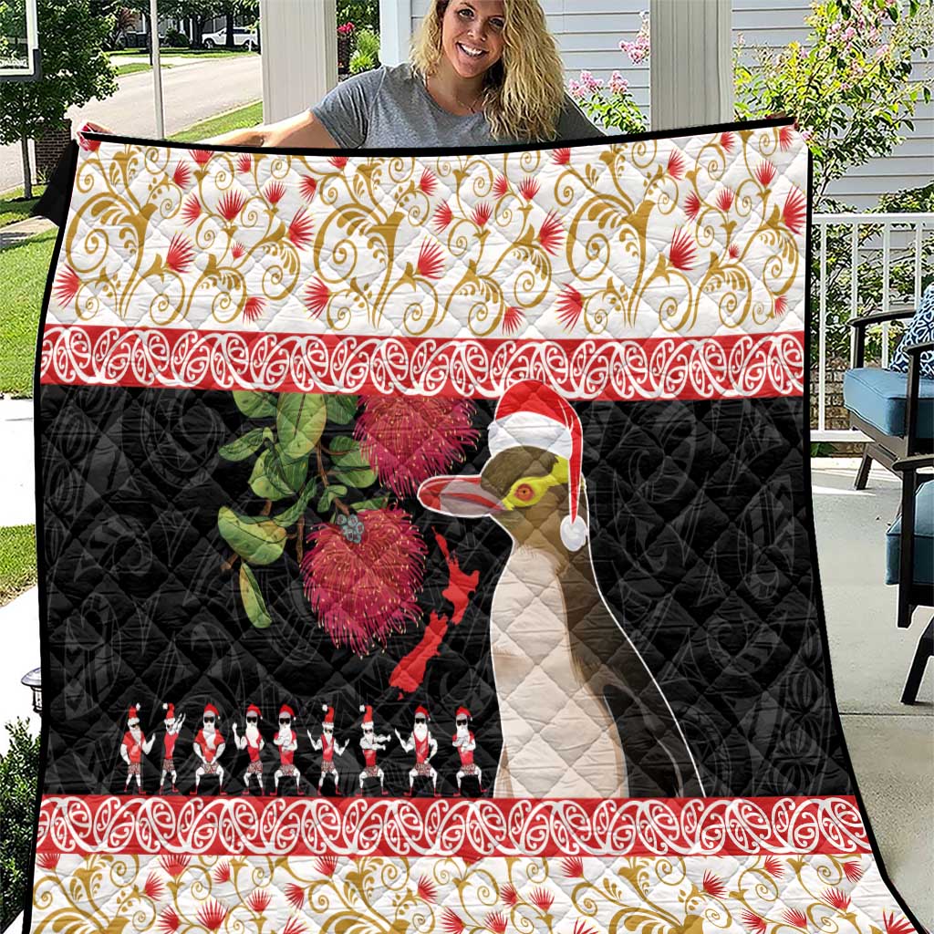 New Zealand Merry Christmas Quilt Hoiho Xmas - Haka Dance and Pohutukawa LT03 White - Polynesian Pride
