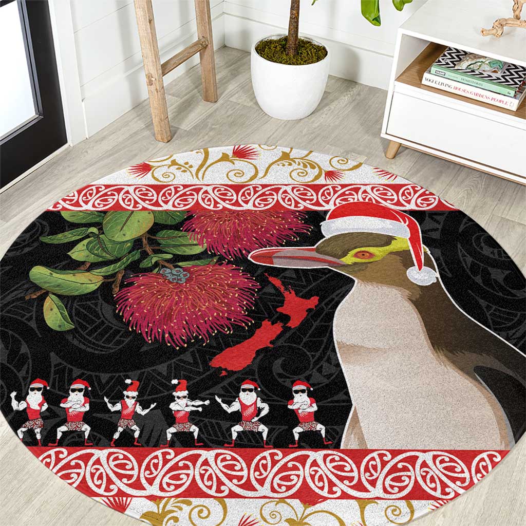 New Zealand Merry Christmas Round Carpet Hoiho Xmas - Haka Dance and Pohutukawa LT03 White - Polynesian Pride