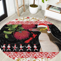 New Zealand Merry Christmas Round Carpet Hoiho Xmas - Haka Dance and Pohutukawa LT03 White - Polynesian Pride
