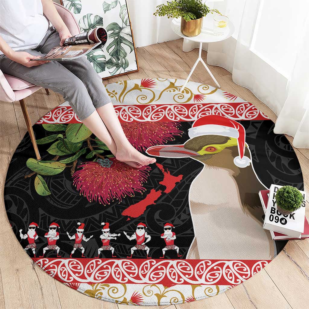 New Zealand Merry Christmas Round Carpet Hoiho Xmas - Haka Dance and Pohutukawa LT03 - Polynesian Pride