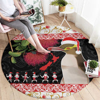 New Zealand Merry Christmas Round Carpet Hoiho Xmas - Haka Dance and Pohutukawa LT03 - Polynesian Pride
