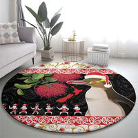 New Zealand Merry Christmas Round Carpet Hoiho Xmas - Haka Dance and Pohutukawa LT03 - Polynesian Pride