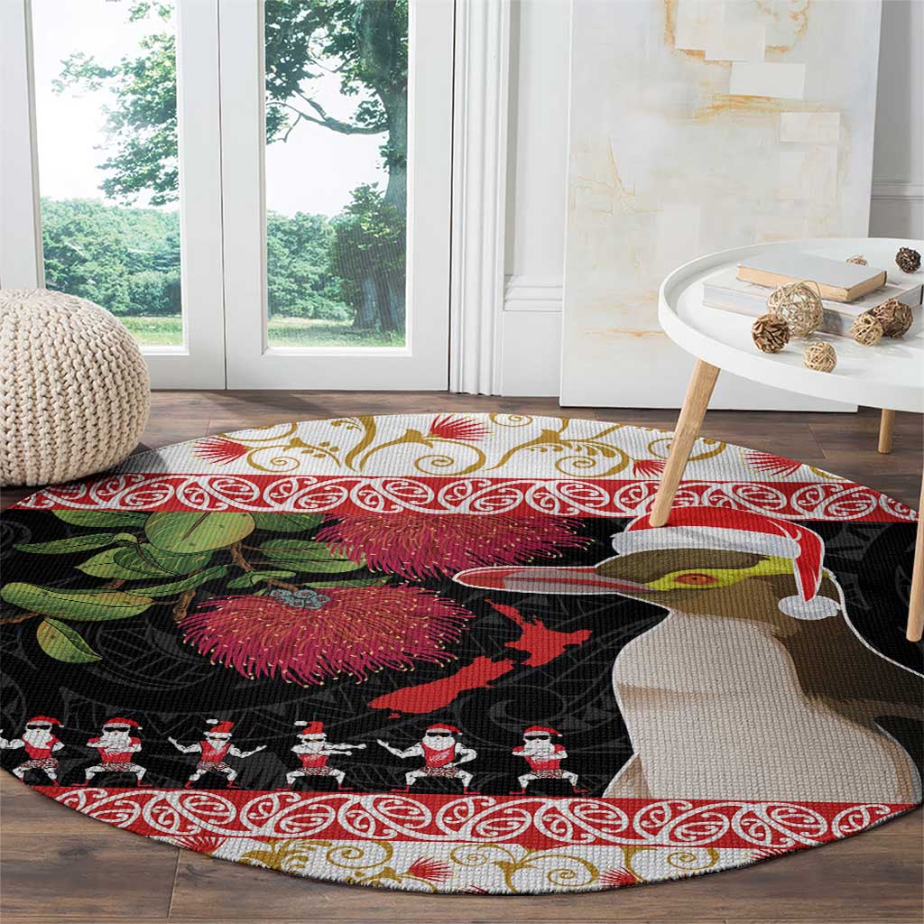 New Zealand Merry Christmas Round Carpet Hoiho Xmas - Haka Dance and Pohutukawa LT03 - Polynesian Pride