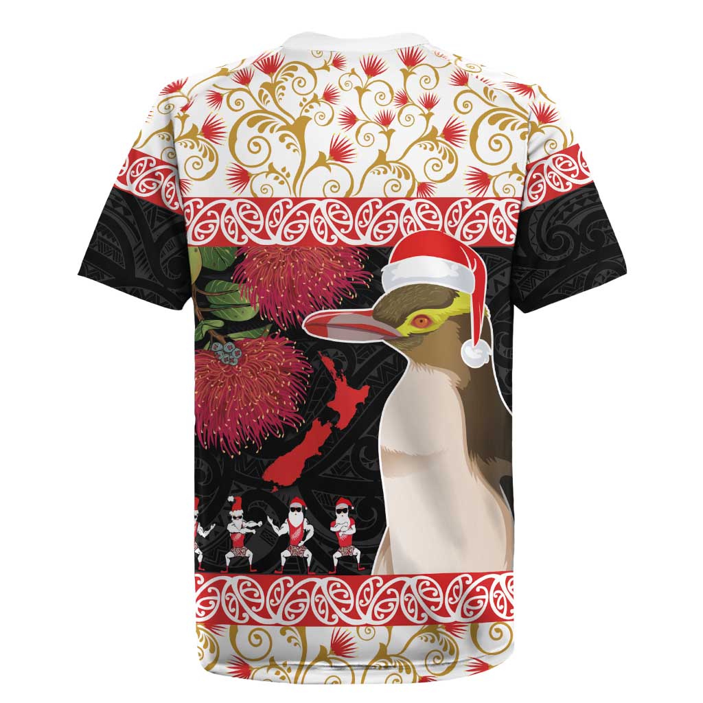 New Zealand Merry Christmas Rugby Jersey Hoiho Xmas - Haka Dance and Pohutukawa LT03 - Polynesian Pride