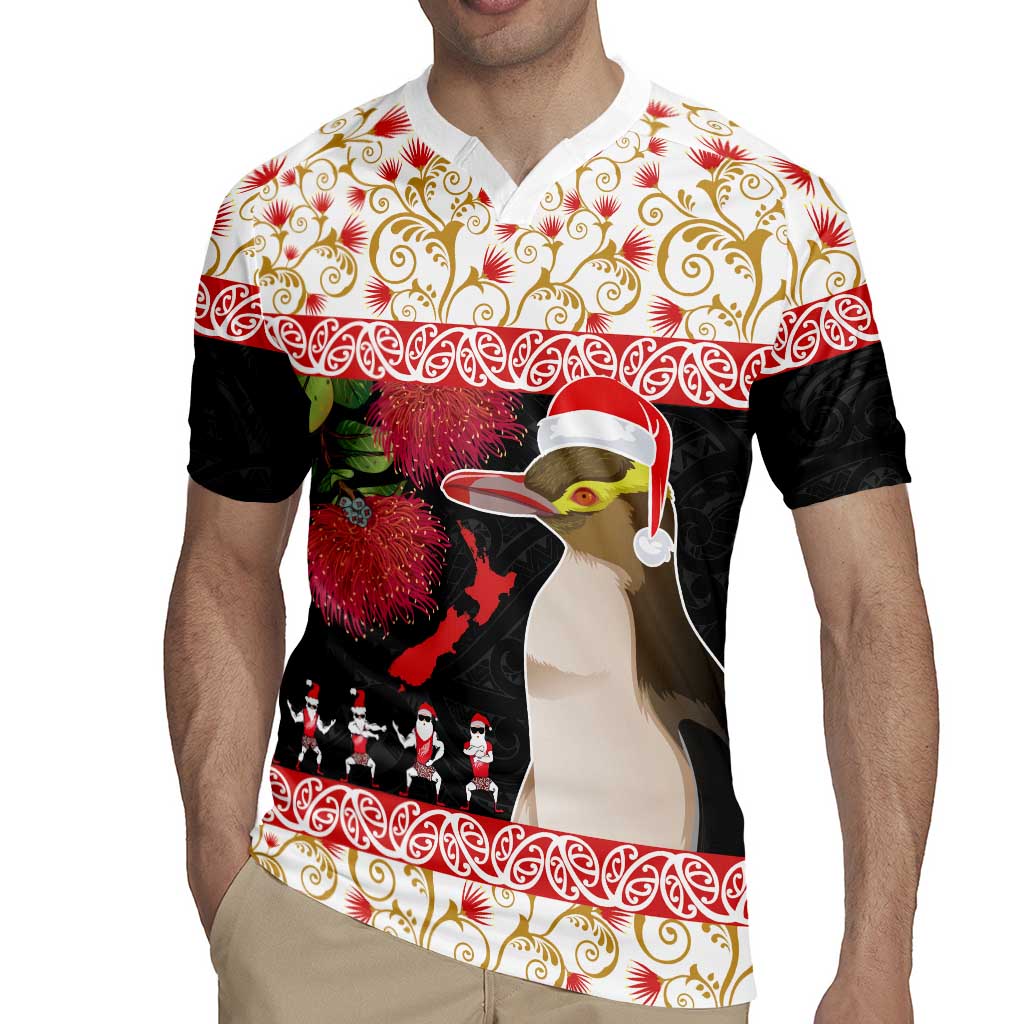 New Zealand Merry Christmas Rugby Jersey Hoiho Xmas - Haka Dance and Pohutukawa LT03 - Polynesian Pride