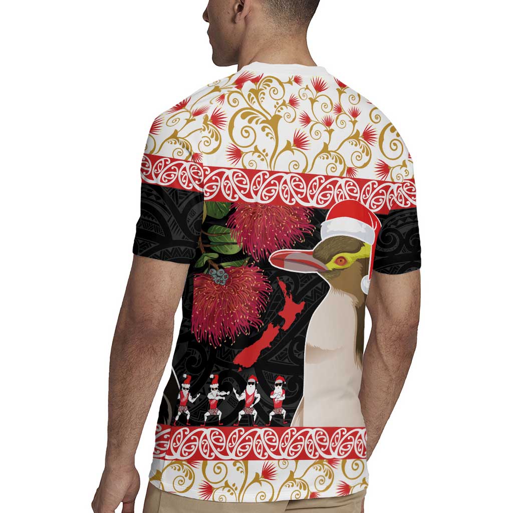 New Zealand Merry Christmas Rugby Jersey Hoiho Xmas - Haka Dance and Pohutukawa LT03 - Polynesian Pride